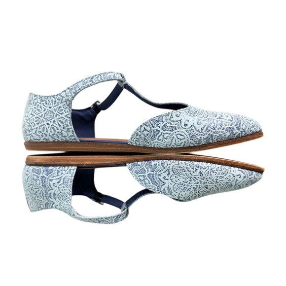 TOMS Jutti T-Strap Flats Blue Tiles Mosaic Tapestry Pattern Comfort Shoes 8.5W - Picture 9 of 11